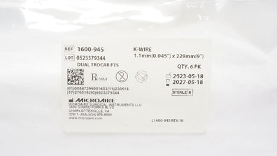 MicroAire 1600-945 K-Wire 0.045inch x 9inch - Pack of 5